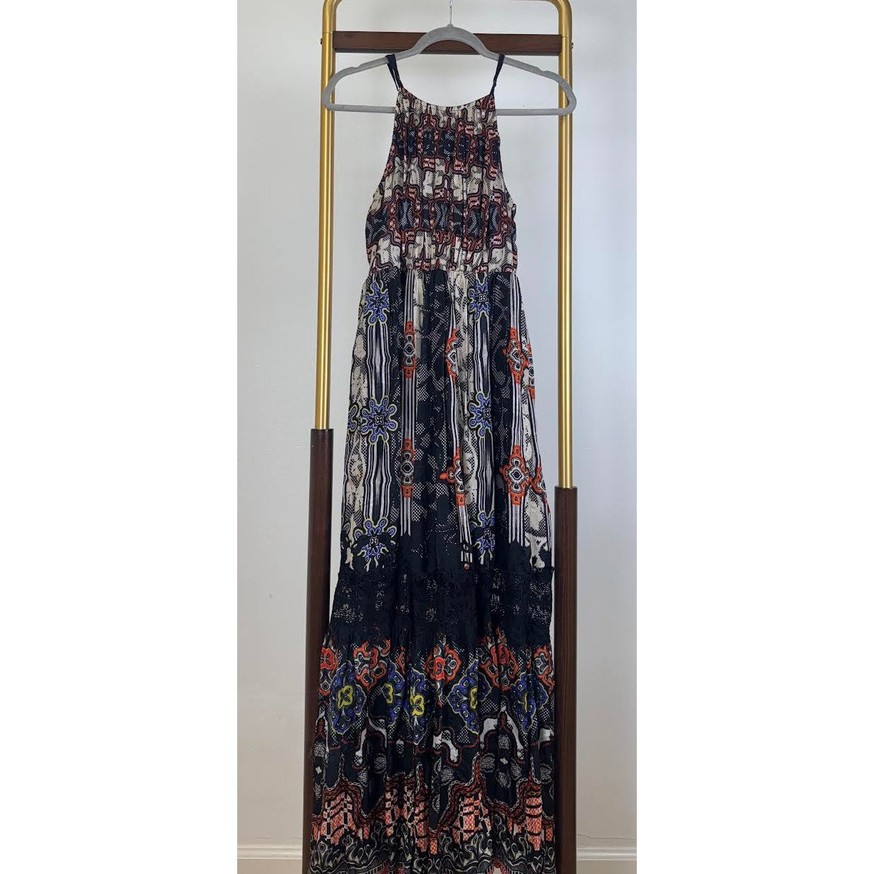 Anthropologie Bhanuni by Jyoti Tiered Maxi Dress black multi