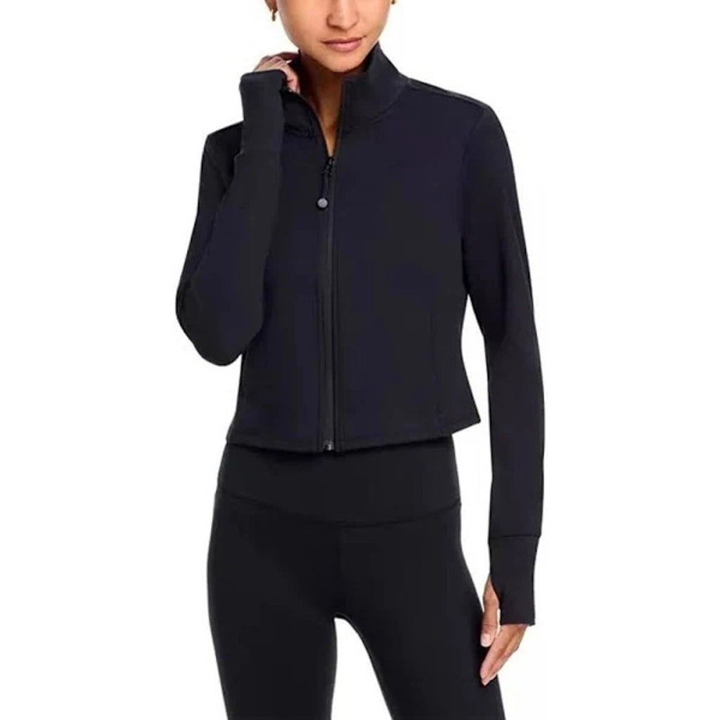 98$ AQUA Full Zip Up Athletic Cropped Jacket Mock Neck Women's MEDIUM  Black